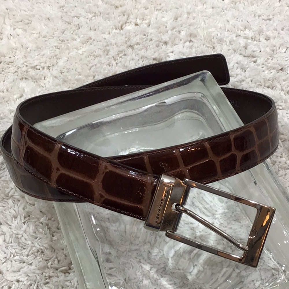 Tateossian London Brown Croc Leather Belt Italy 38